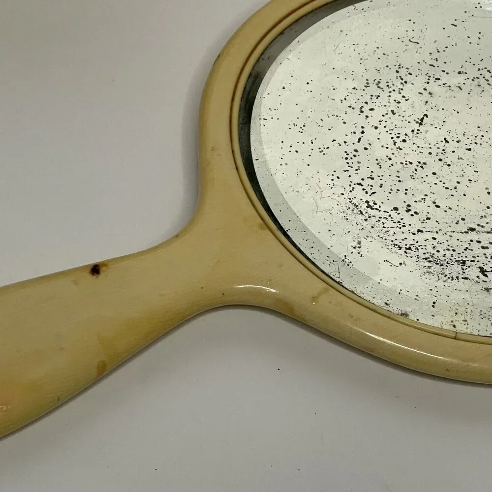 Vintage Vanity Set 3 pieces Hand Mirror, Box Container Powder with Lid